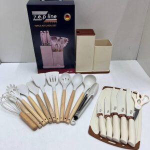 Набір ножів + кухонне приладдя Zepline ZP-107 19 предметів (Молочний)