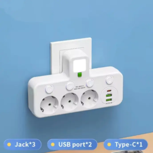 Мережевий фільтр трійник з підсвічуванням 3 розетки (2 USB+Type-C) Білий