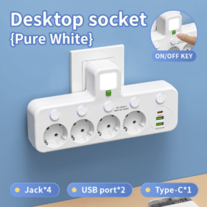 Мережевий фільтр 4 розетки з підсвічуванням (8625UL) (4-220V, 2-USB, 1-PD (Type-C))