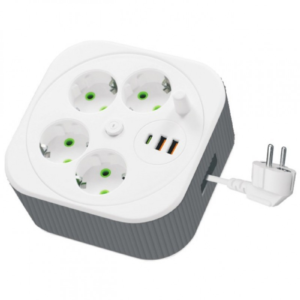 Мережевий подовжувач/фільтр/розвітлювач (A107/PNS-05) (4м, LED, 4-220V, 2-USB, 1-PD (Type-C) (Білий)