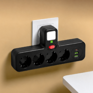Мережевий фільтр 4 розетки з підсвічуванням (PNS-04) (LED, 4-220V, 2-USB, 1-PD (Type-C) (Чорний)